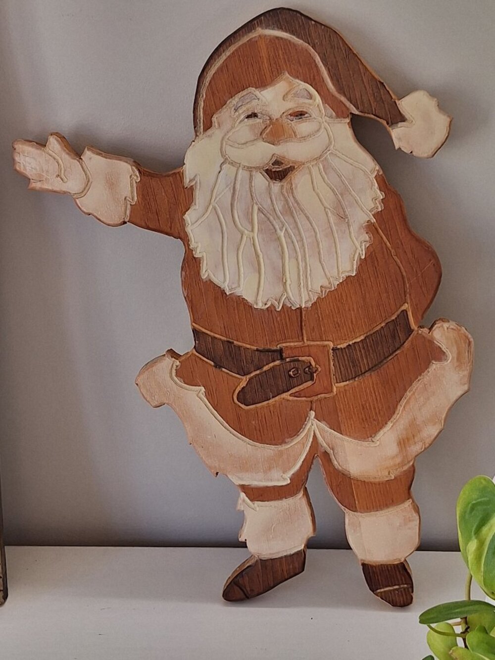 Large 20" vintage wood Santa clause - homemade wooden Christmas decoration